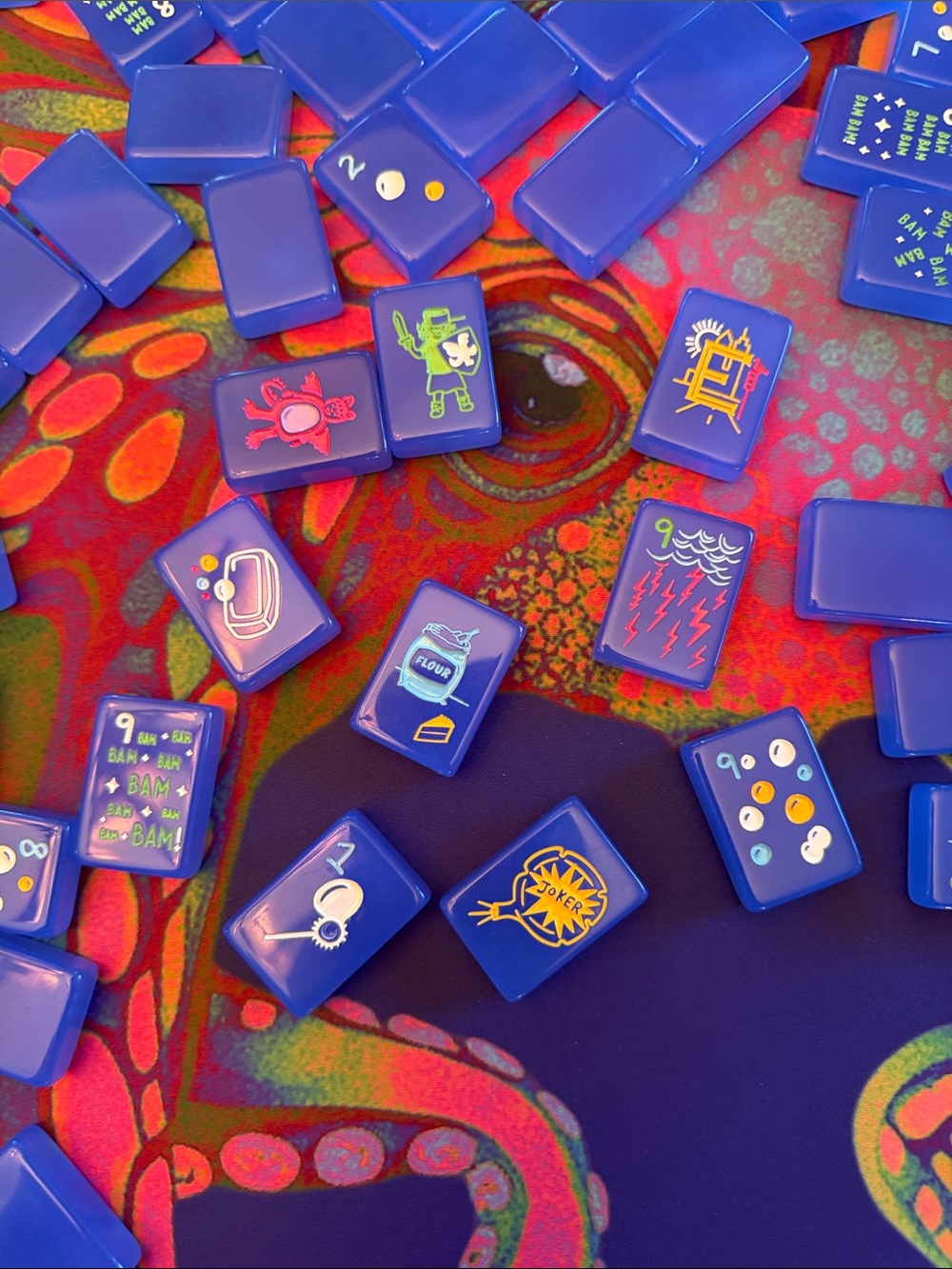Blue mahjong tiles